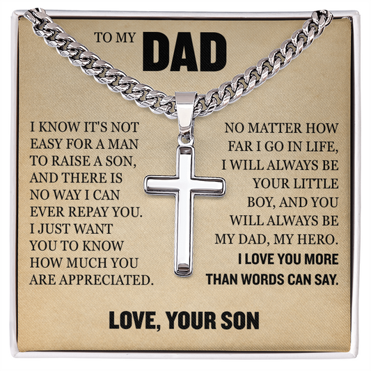 Cross Cuban Link Chain - To My Dad "I Love You More Than Words Can Say"