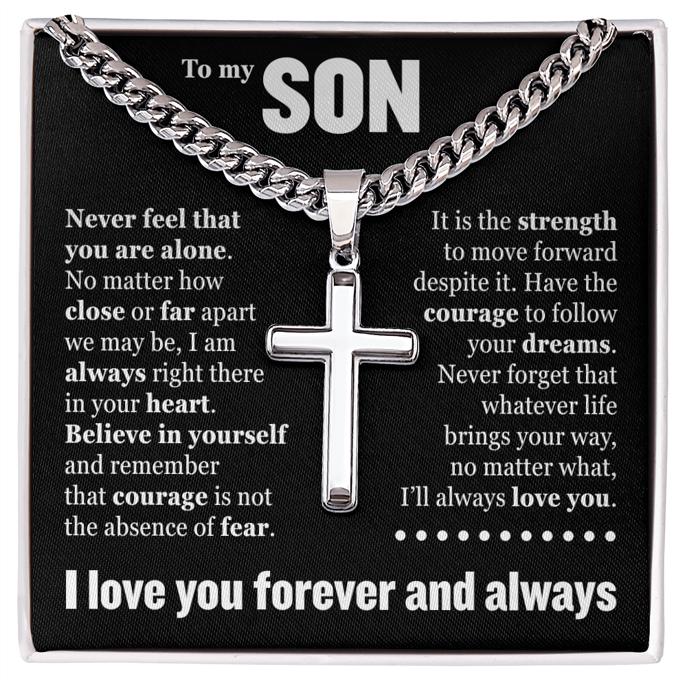 Cross Cuban Link Chain - To My Son "Never Feel That You Are Alone"
