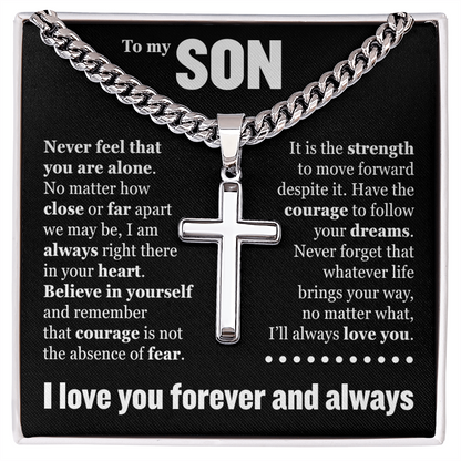 Cross Cuban Link Chain - To My Son "Never Feel That You Are Alone"
