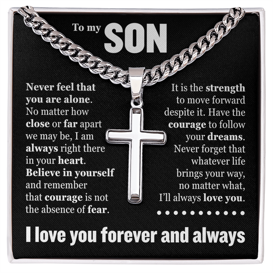Cross Cuban Link Chain - To My Son "Never Feel That You Are Alone"