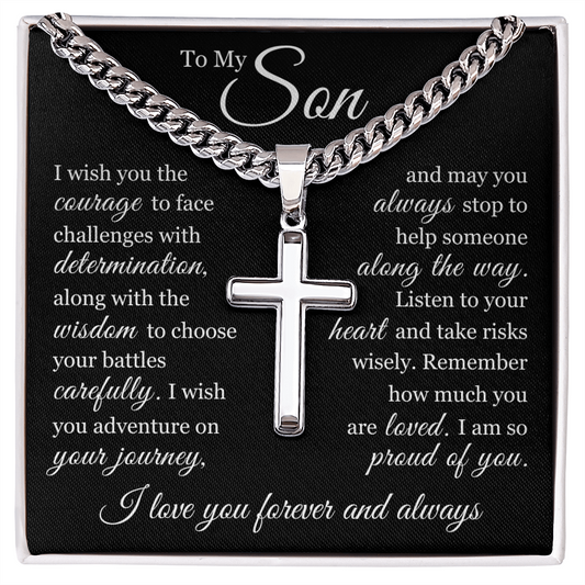 Cross Cuban Link Chain - To My Son "Face Challenges With Determination"