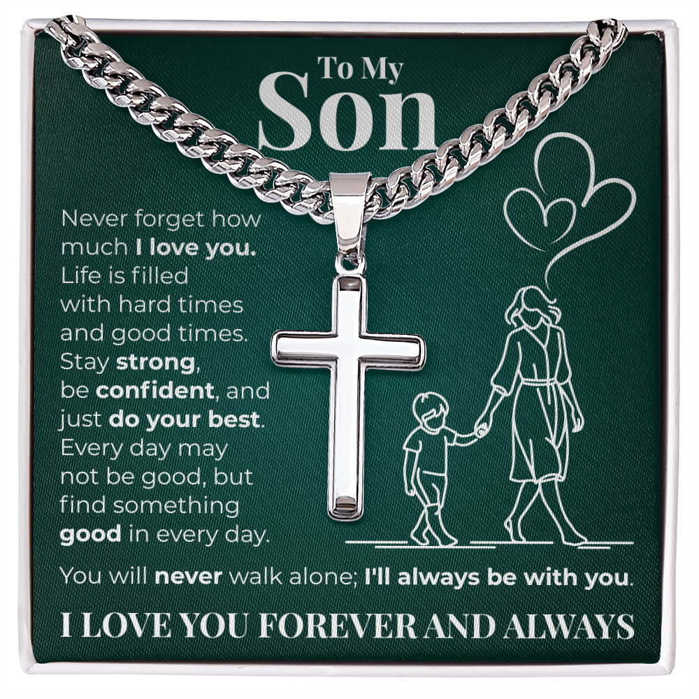 Cuban Chain with Cross Necklace -  To My Son "I Love You"