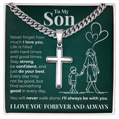 Cuban Chain with Cross Necklace -  To My Son "I Love You"