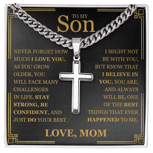 To My Son - Artisan Cross with Cuban Link Chain