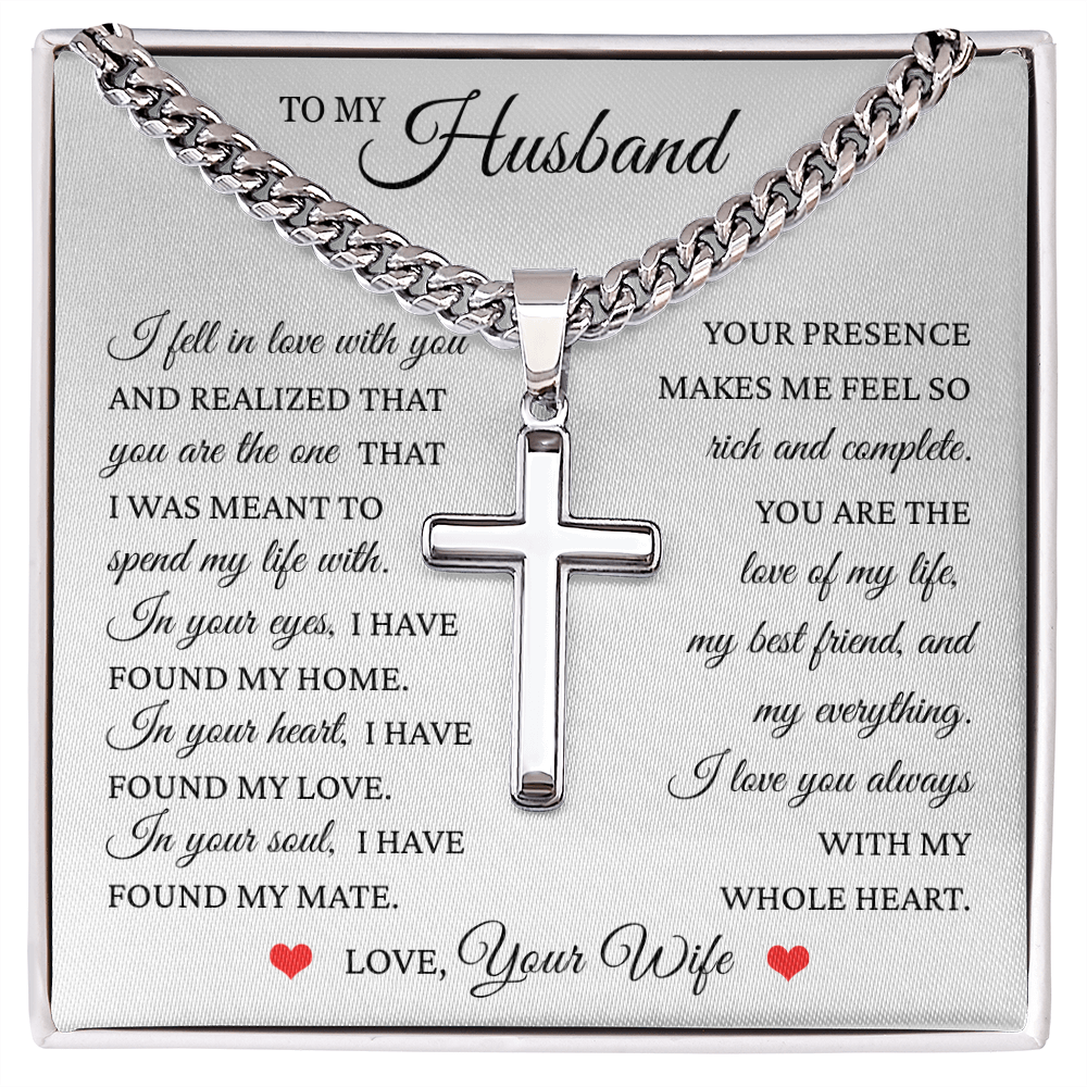 Cross Cuban Link Chain - To My Husband "I Have Found My Home"