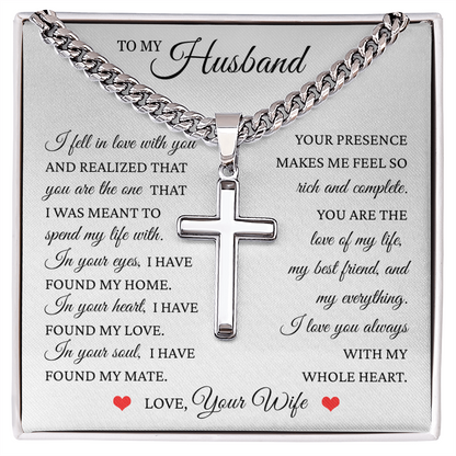 Cross Cuban Link Chain - To My Husband "I Have Found My Home"