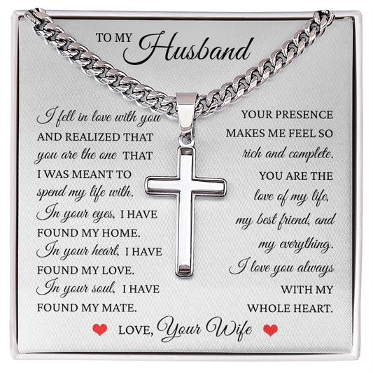 Cross Cuban Link Chain - To My Husband "I Have Found My Home"