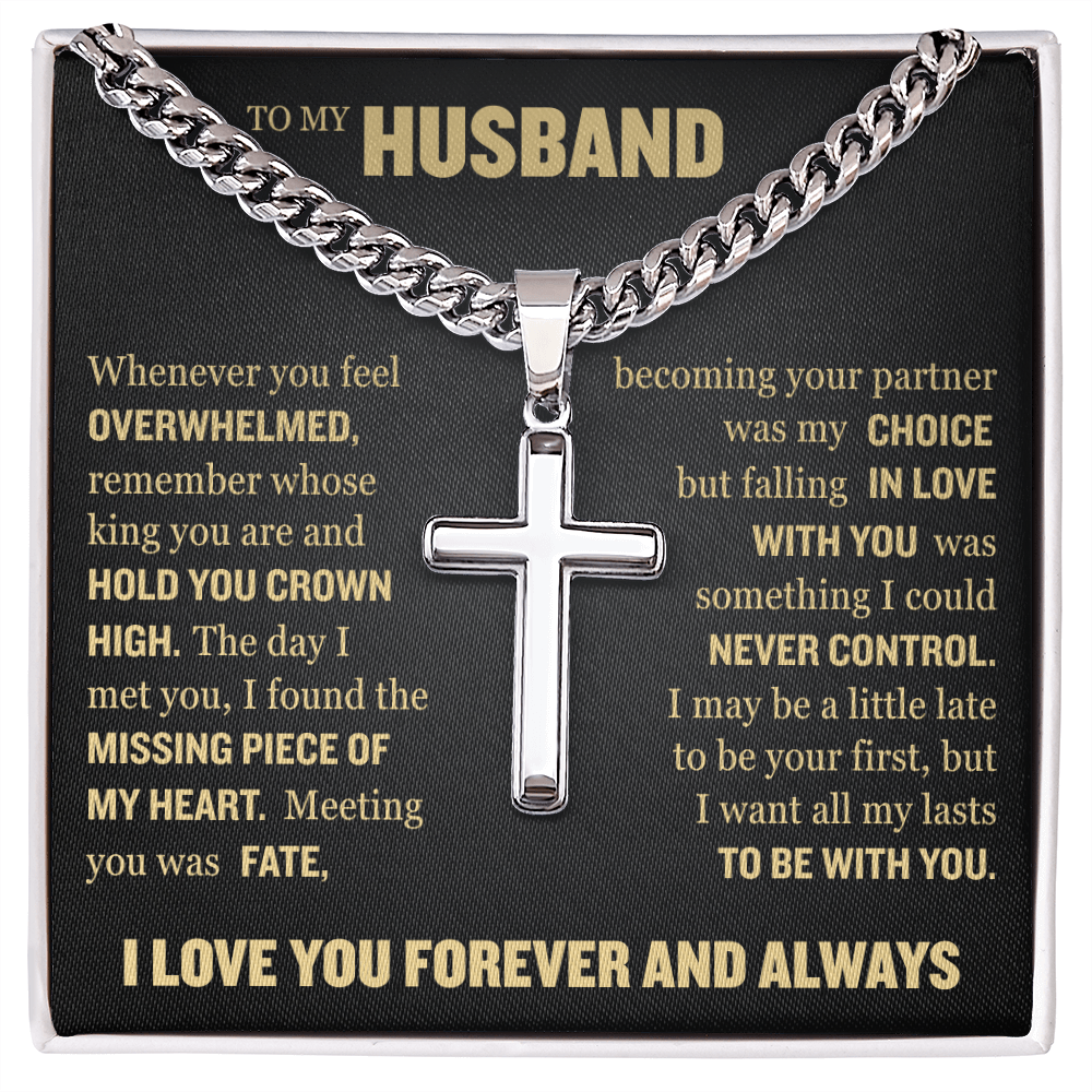 Cross Cuban Link Chain - To My Husband "I Found The Missing Piece of My Heart"
