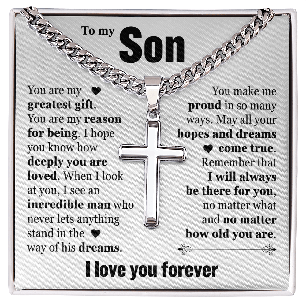 Cross Cuban Link Chain - To My Son "You Are My Greatest Gift"