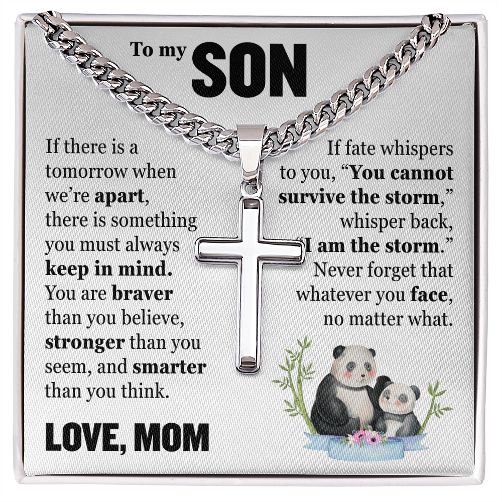 Cross Cuban Link Chain - To My Son "You Are Braver Than You Believe"
