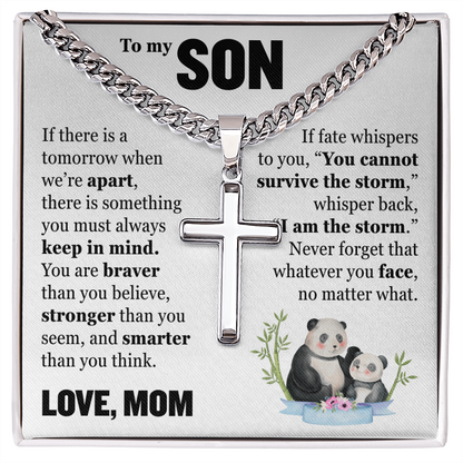 Cross Cuban Link Chain - To My Son "You Are Braver Than You Believe"