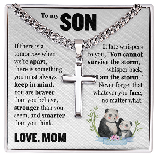Cross Cuban Link Chain - To My Son "You Are Braver Than You Believe"