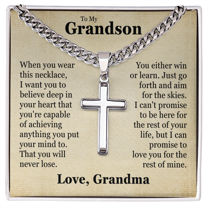 Cross Cuban Link Chain - To My Grandson "You Are Capable of Achieving Anything"