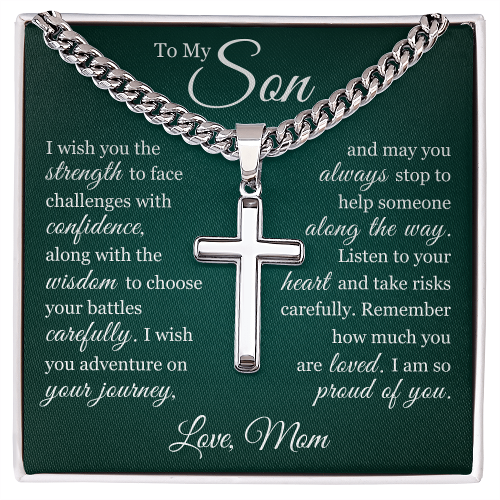 Artisan Cross with Cuban Link Chain - To My Son "I Am So Proud Of You"