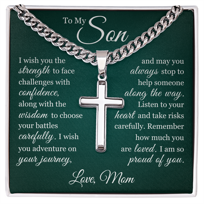 Artisan Cross with Cuban Link Chain - To My Son "I Am So Proud Of You"