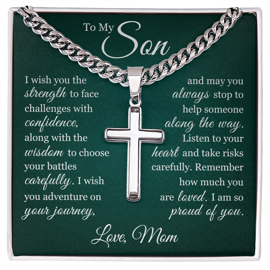 Artisan Cross with Cuban Link Chain - To My Son "I Am So Proud Of You"
