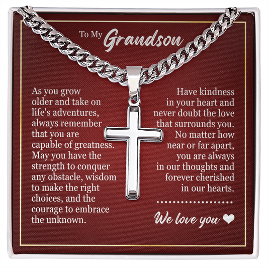 Cross Cuban Link Chain - To My Grandson "Have Kindness In Your Heart"