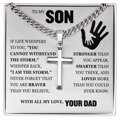 Cross Cuban Link Chain - To My Son "You Are Braver Than You Believe"