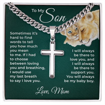 Cuban Chain with Cross Necklace - To My Son "I Love You"