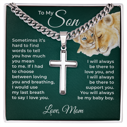 Cuban Chain with Cross Necklace - To My Son "I Love You"