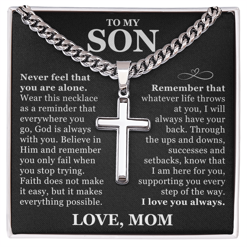 Artisan Cross with Cuban Link Chain - To My Son
