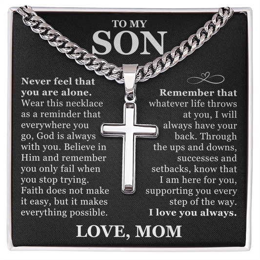 Artisan Cross with Cuban Link Chain - To My Son
