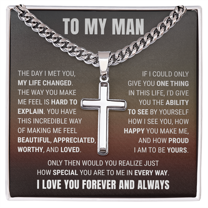 Cross Cuban Link Chain - To My Husband "How Happy You Make Me"