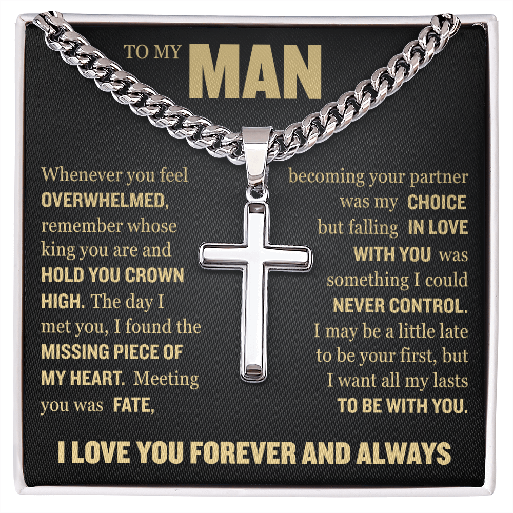 Cross Cuban Link Chain - To My Man "I Found The Missing Piece of My Heart"