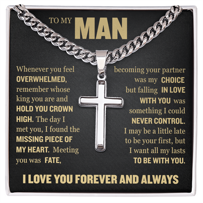 Cross Cuban Link Chain - To My Man "I Found The Missing Piece of My Heart"