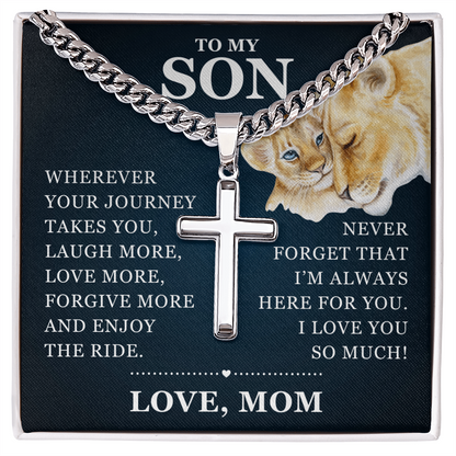 Artisan Cross with Cuban Link Chain - To My Son "I Love You So Much"