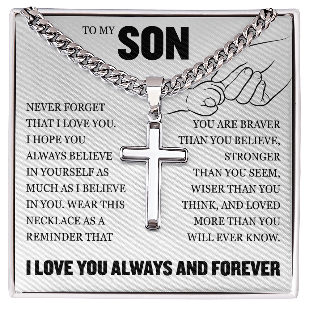 Cross Cuban Link Chain - To My Son "Never Forget That I Love You"