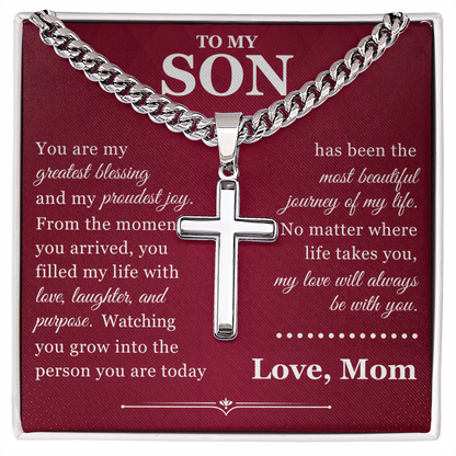 Artisan Cross with Cuban Link Chain - To My Son "You Are My Greatest Blessing"