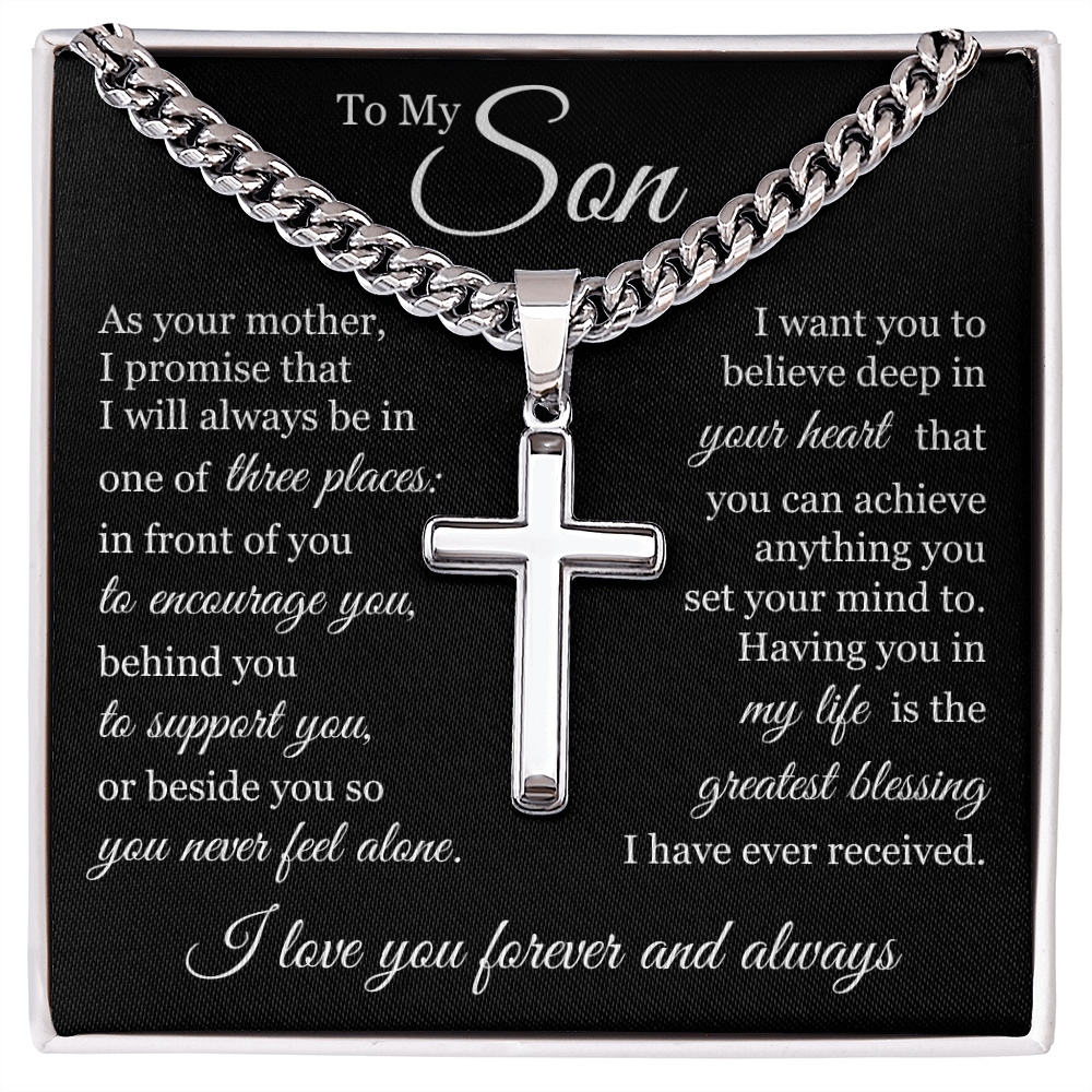 Cross Cuban Link Chain - To My Son "I Love You Forever and Always"