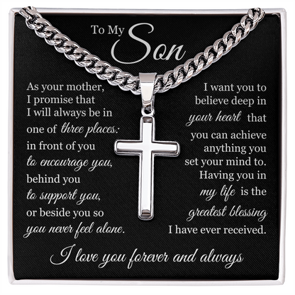 Cross Cuban Link Chain - To My Son "I Love You Forever and Always"