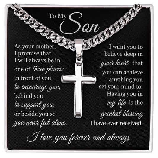 Cross Cuban Link Chain - To My Son "I Love You Forever and Always"