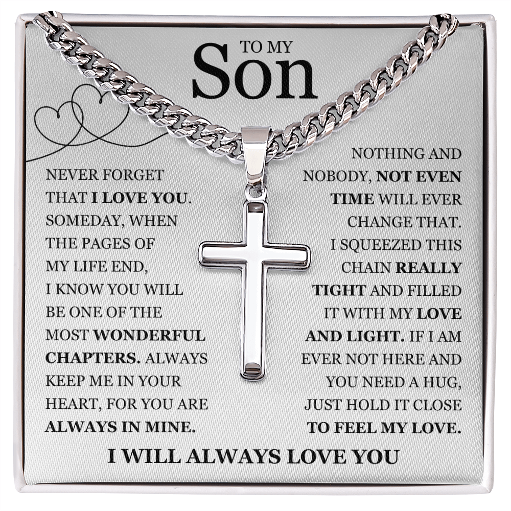 To My Son - Artisan Cross with Cuban Link Chain