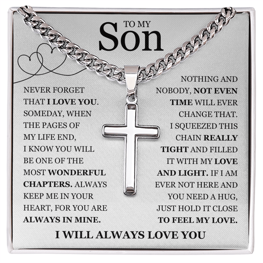 To My Son - Artisan Cross with Cuban Link Chain