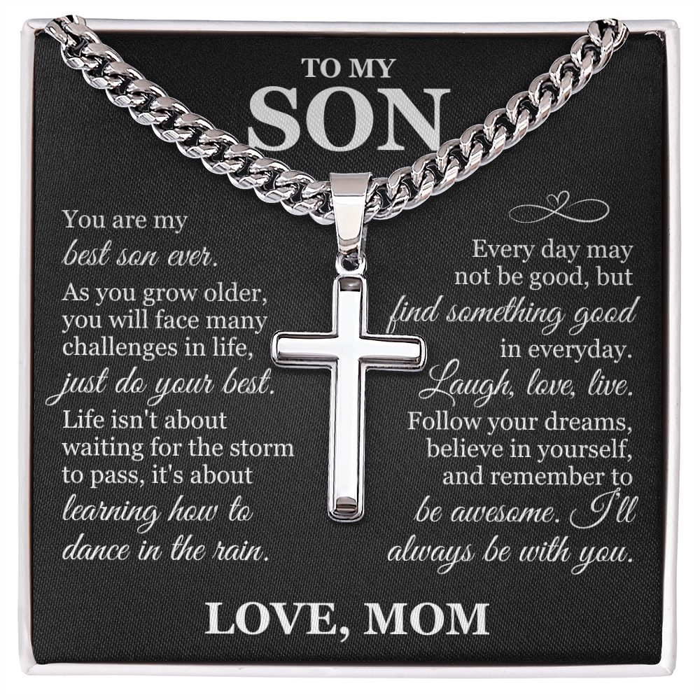 Artisan Cross with Cuban Link Chain - To My Son "Just Do Your Best"