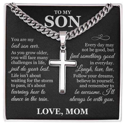 Artisan Cross with Cuban Link Chain - To My Son "Just Do Your Best"