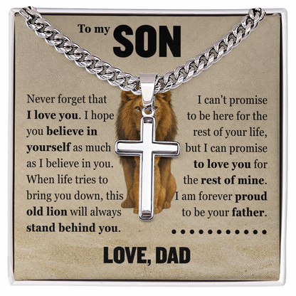 Cross Cuban Link Chain - To My Son "Never Forget That I Love You"