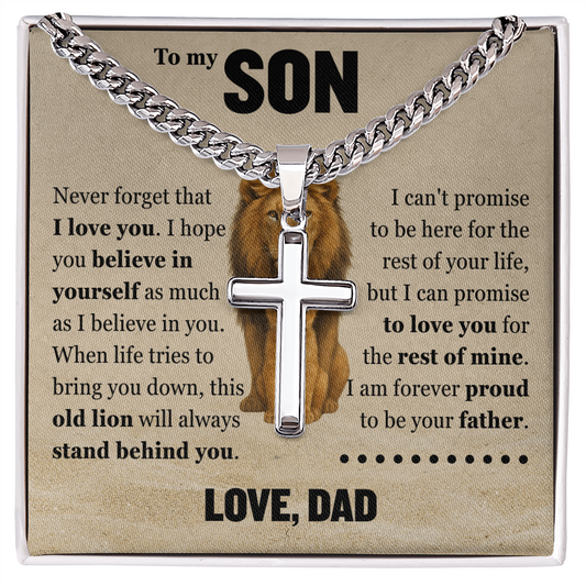 Cross Cuban Link Chain - To My Son "Never Forget That I Love You"