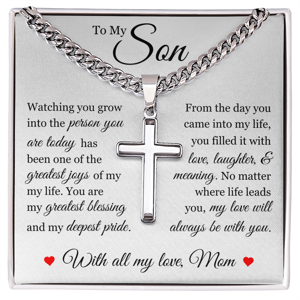 Cross Cuban Link Chain - To My Son "You Are My Greatest Blessing"