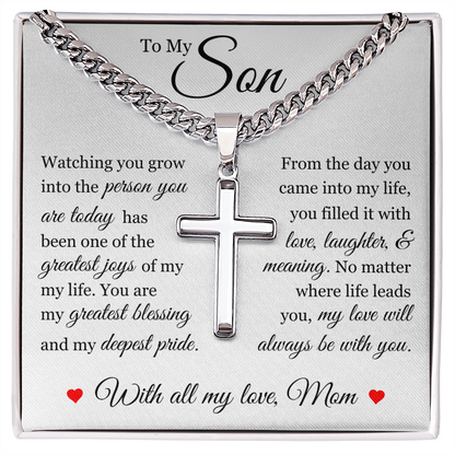 Cross Cuban Link Chain - To My Son "You Are My Greatest Blessing"