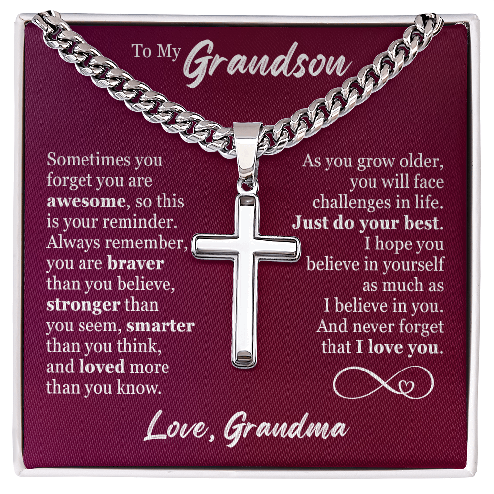 Cross Cuban Link Chain - To My Grandson "Just Do Your Best"