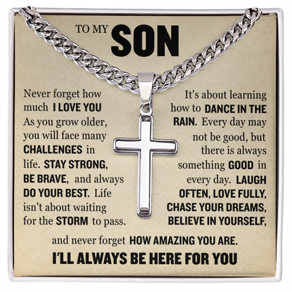 Cross Cuban Link Chain - To My Son "Never Forget How Amazing You Are"
