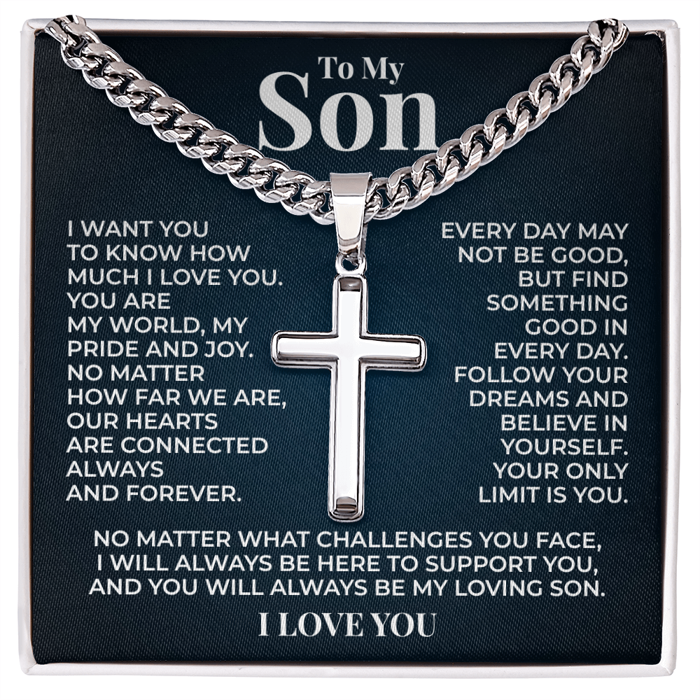 Cuban Chain with Cross Necklace - To My Son "Follow You Dreams"
