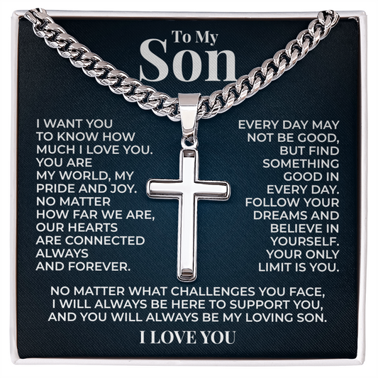 Cuban Chain with Cross Necklace - To My Son "Follow You Dreams"