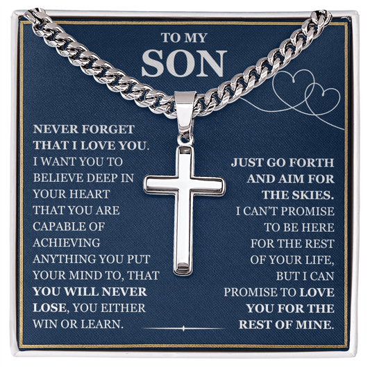 To My Son - Artisan Cross with Cuban Link Chain