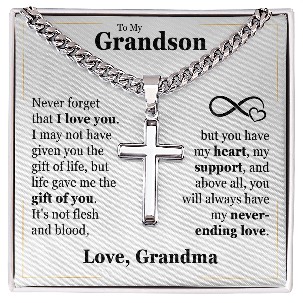 Cross Cuban Link Chain - To My Grandson "Never Forget That I Love You"