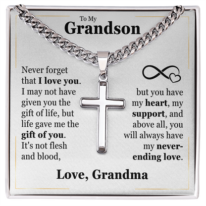 Cross Cuban Link Chain - To My Grandson "Never Forget That I Love You"